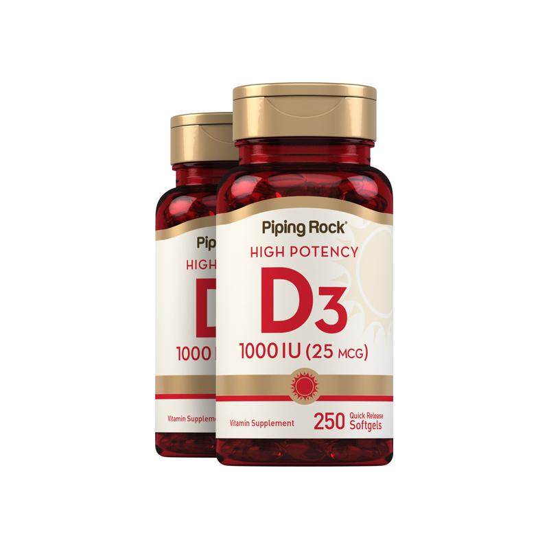 高含量维生素 D3，1000  IU，250 粒，共 2 瓶