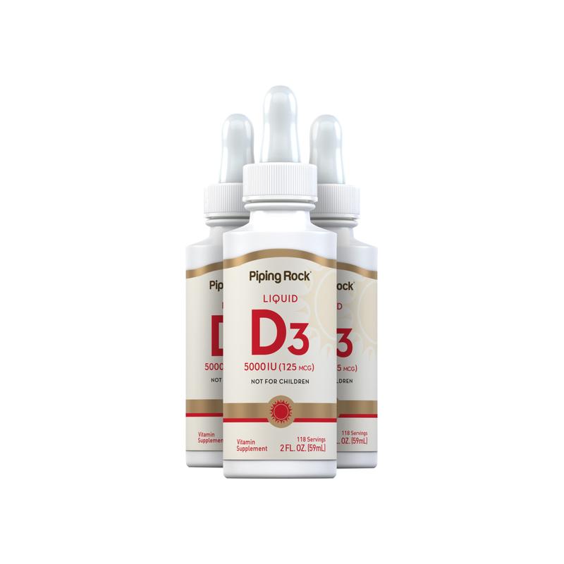 液体维生素 D3，5000  IU，2 液量盎司（59 毫升）滴管瓶，共 3 瓶