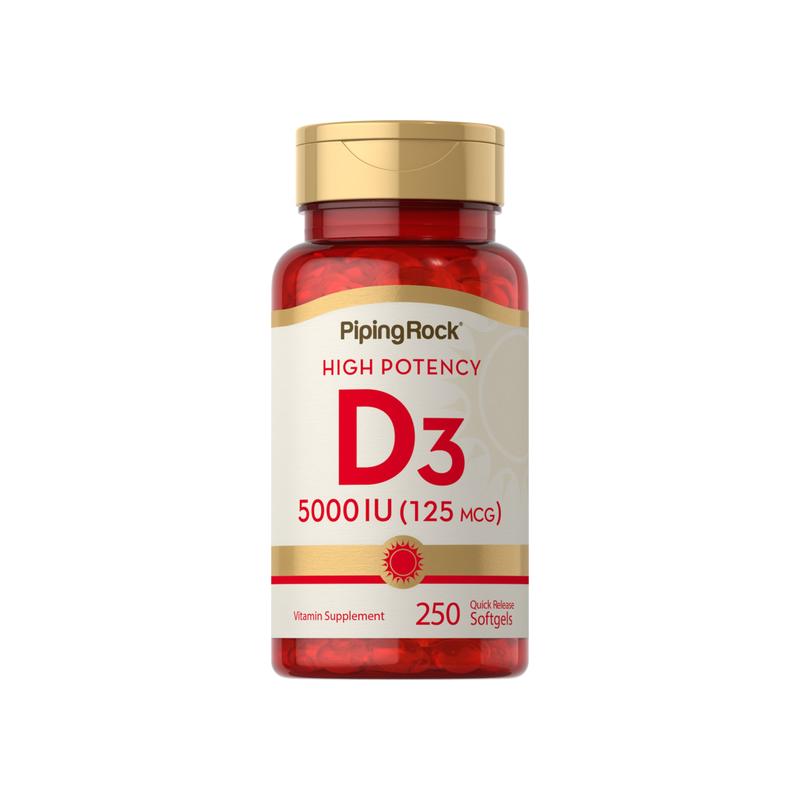 High Potency 维生素 D3,5000 IU,250 速释软胶囊