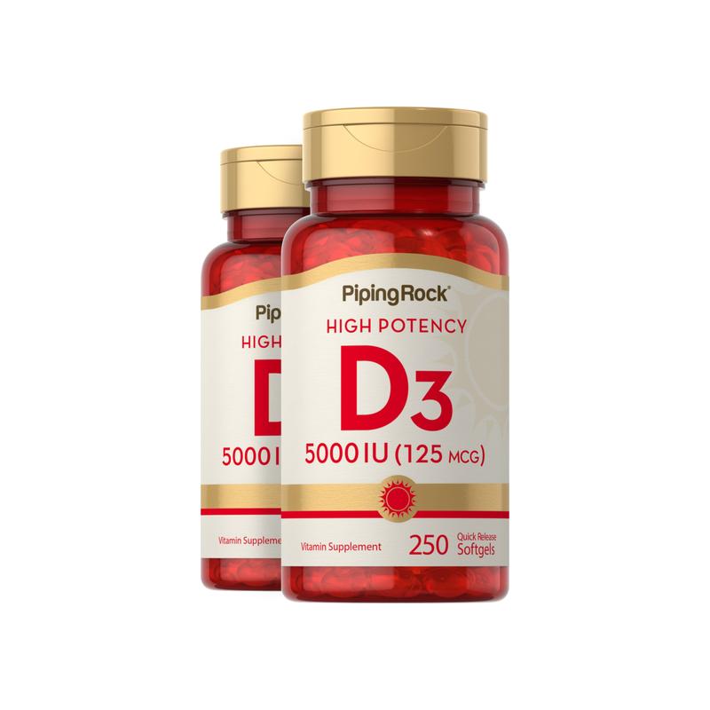 高浓度维生素 D3 软胶囊，5000  IU，250 粒 / 瓶，共 2 瓶