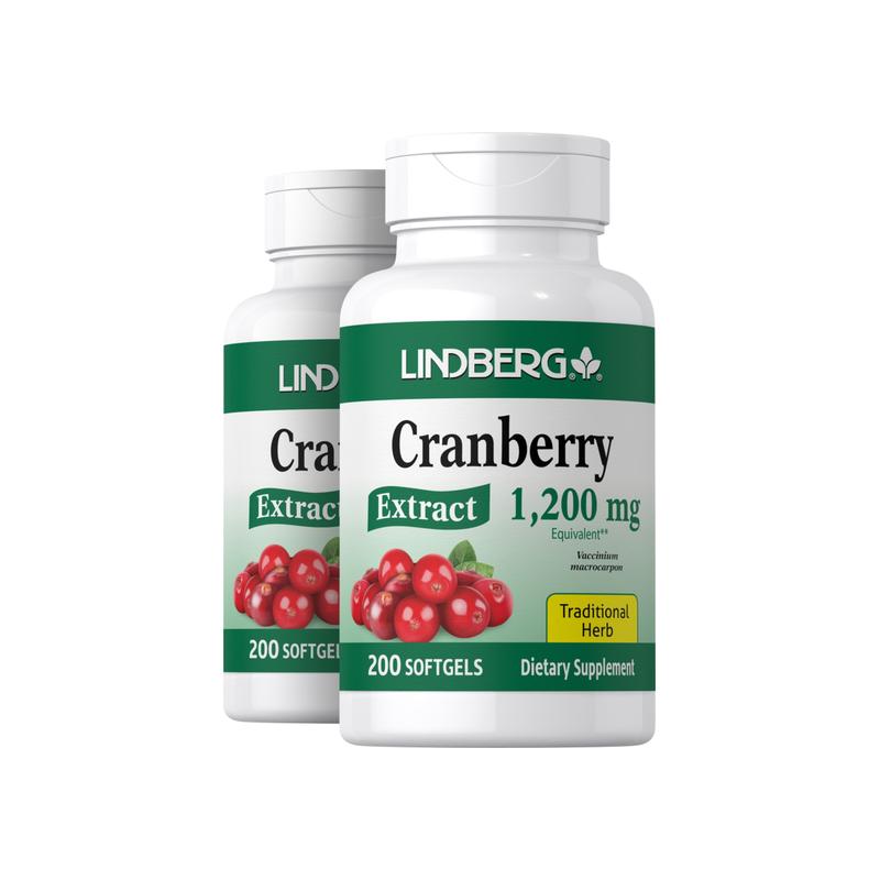 蔓越莓提取物，每粒 1200 毫克，200 粒软胶囊，共 2 瓶