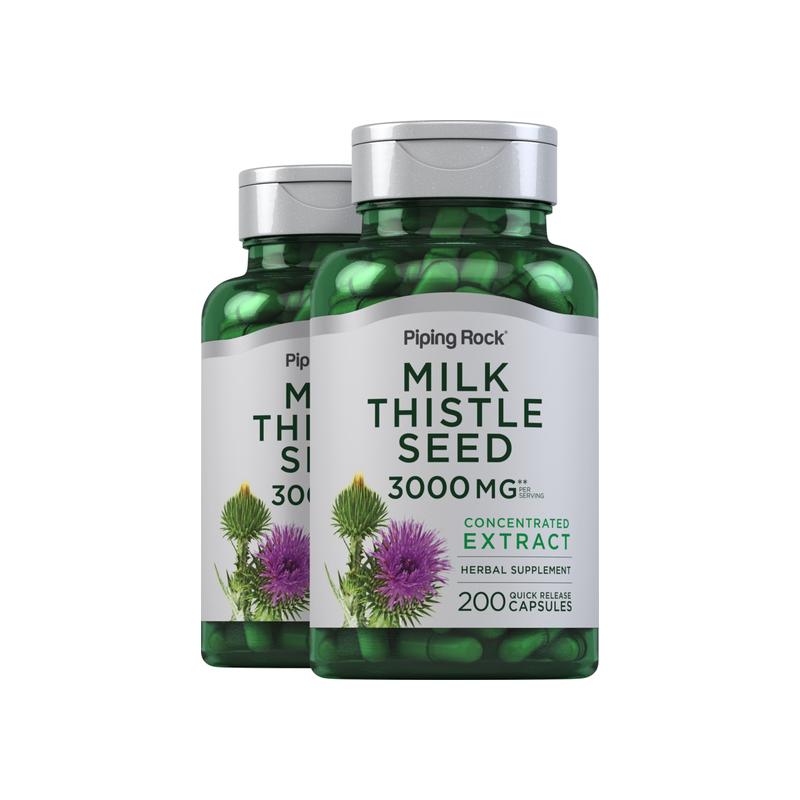 水飞蓟籽提取物，每份 3000 毫克，200 粒，共 2 瓶