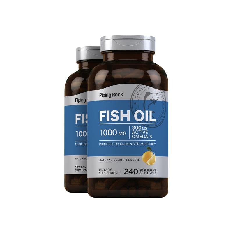 柠檬味 Omega-3 鱼油软胶囊，每粒 1000 毫克，240 粒 / 瓶，共 2 瓶